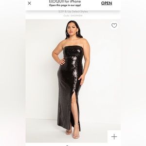 Black Strapless Sequin Gown with Thigh Slit
